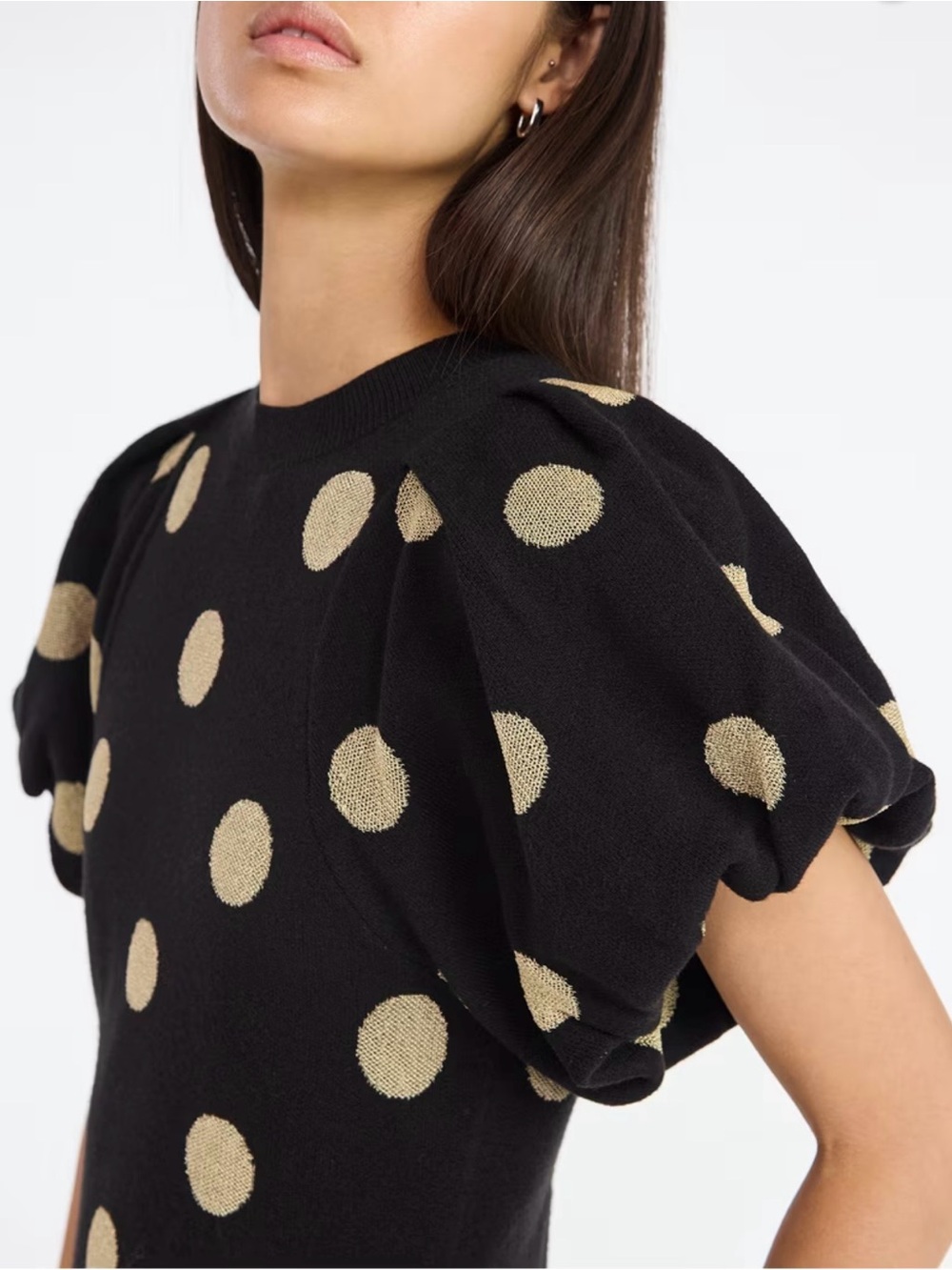 Black Gold Polka Dot Puff Sleeve Sweater Dress – M - NWOT